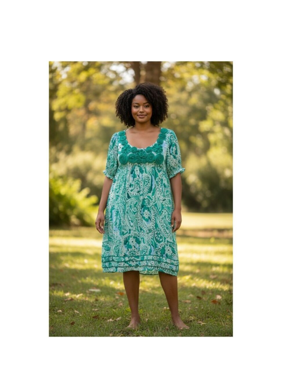 Ice Dress Womens 14 Green Paisley Chiffon Shift Retro Flowy Boho Casual Lounge